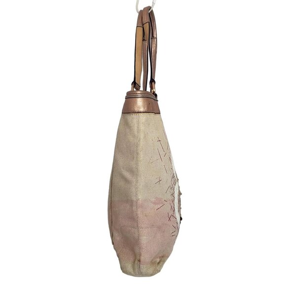 Auth COACH - 17031 Beige Pink Multi Canvas Leather Tote Bag - Picture 4 of 10